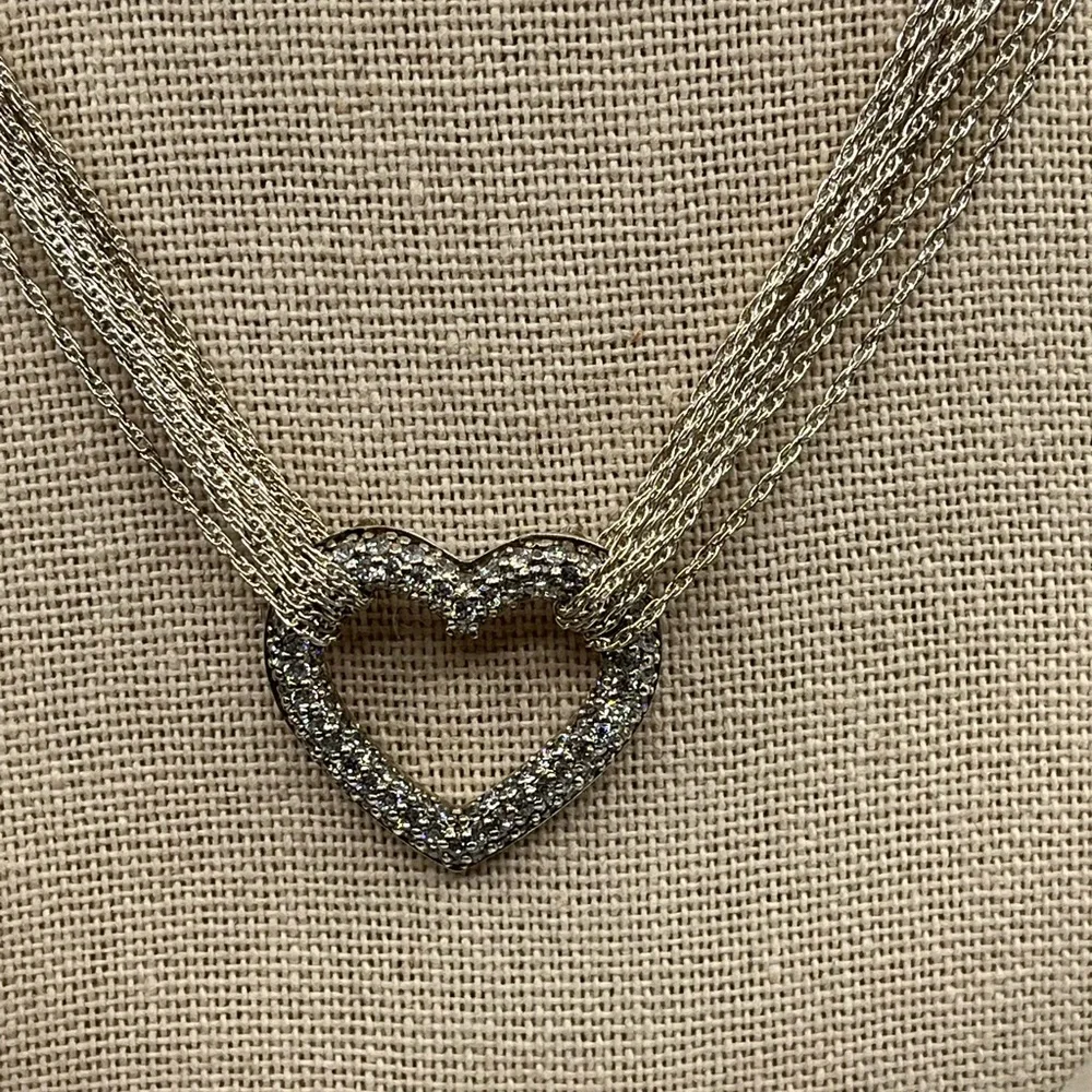 Vintage Diamonique Multi-Strand Necklace with Heart Pendant 16-18